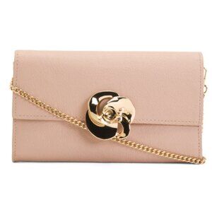 Ted Baker Medium Pink Leather kira Rose Clutch Crossbody Chain Strap